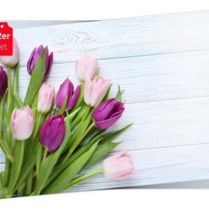 Platzset, Tischset Frühling, Ostern & Blumen - Lila Tulpen, Tischsetmacher, (aus Naturpapier in Aufbewahrungsmappe für tolles Ambiente, 12-St., 44 x 32 cm / lila-blau), Tischdeko Made in Germany