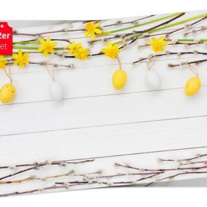 Platzset, Tischset Frühling, Ostern & Blumen - Motiv mit kleinen Ostereiern, Tischsetmacher, (aus Naturpapier in Aufbewahrungsmappe, 12-St., 44 x 32 cm / gelb-weiß), Made in Germany