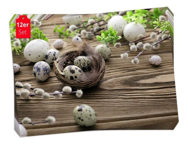 Platzset, Tischset Frühling, Ostern & Blumen - Nest mit Wachteleiern, Tischsetmacher, (aus Naturpapier in Aufbewahrungsmappe, 12-St., 44 x 32 cm / braun), Made in Germany