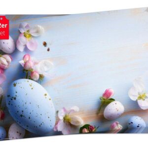 Platzset, Tischset Frühling, Ostern & Blumen - Ostereier mit Blüten, Tischsetmacher, (aus Naturpapier in Aufbewahrungsmappe, 12-St., 44 x 32 cm / blau), Made in Germany