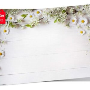 Platzset, Tischset Frühling, Ostern & Blumen - Wiesenblüten auf weißem Holztisch, Tischsetmacher, (aus Naturpapier in Aufbewahrungsmappe, 12-St., 44 x 32 cm / weiß), Made in Germany