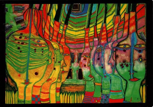 Postkarte Kunstkarte Hundertwasser "Das Ende der Griechen, Ost- und Westgoten