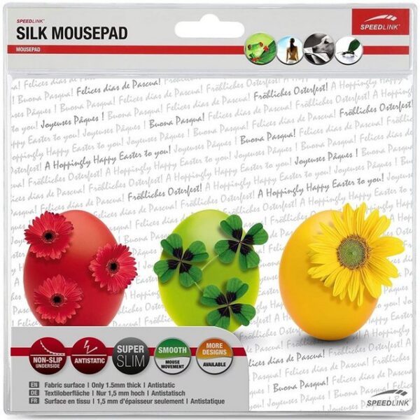 Speedlink Mauspad Silk Mousepad Mauspad Motiv Eggs Ostern, Motiv Oster-Eier, Maus Pad dünn, rutschfest, flach, Textil-Oberfläche