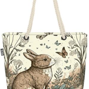 VOID Strandtasche (1-tlg), Hase Schmetterlinge Ostern Tasche Einkaufstasche Ostern Beach Bag