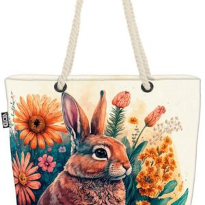 VOID Strandtasche (1-tlg), Osterhase Blumenwiese Tasche Einkaufstasche Ostern Beach Bag
