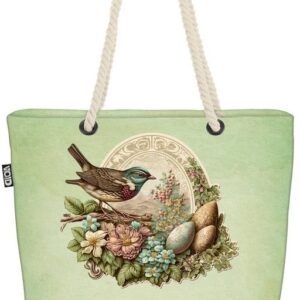 VOID Strandtasche (1-tlg), Vogel Ostern Eier Blumen Tasche Einkaufstasche Ostern Beach Bag