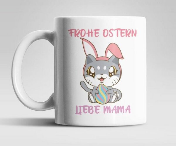 WS-Trend Tasse Frohe Ostern Kätzchen Oma Mama Kaffeetasse Teetasse, Keramik, Geschenkidee