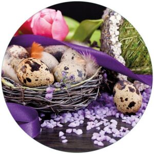Wallario Glasbild, Ostern - Stillleben II - Bunte Eier, Herzen und Tulpen, in verschiedenen Ausführungen