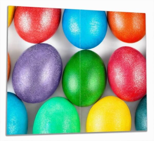 Wallario Herd-Abdeckplatte Bunte Oster-Eier in Nahaufnahme mit kräftigen Farben, ESG-Sicherheitsglas, (Glasplatte, 2 tlg., inkl. 5mm Noppen), verschiedene Größen