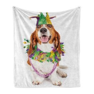 Wohndecke Gemütlicher Plüsch für den Innen- und Außenbereich, Abakuhaus, Karneval Happy Dog Jester Hat