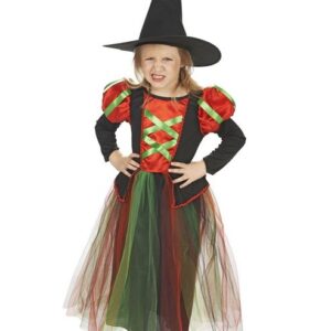 andrea-moden Hexen-Kostüm Kinder Hexenkostüm Maivi mit Hexenhut - Schwarz Orange - Zauberhafte Verkleidung für Mädchen zu Karneval oder Halloween