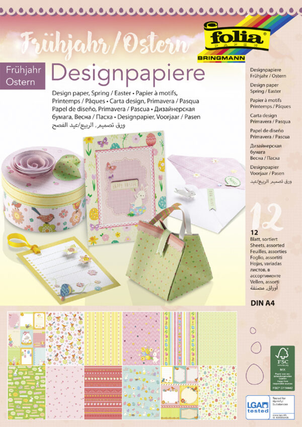 folia Designpapierblock , Frühjahr/Ostern, , DIN A4, 12 Blatt