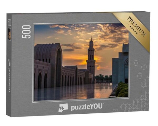 puzzleYOU Puzzle Sonnenuntergang über der Moschee in Miscat, Oman, 500 Puzzleteile, puzzleYOU-Kollektionen Naher Osten