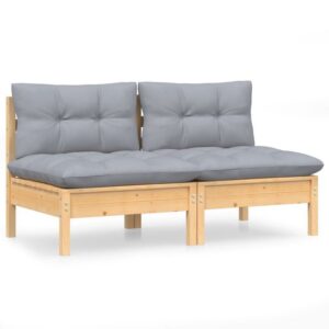 vidaXL Loungesofa 2-Sitzer-Gartensofa mit Grauen Kissen Massivholz Kiefer, 1 Teile