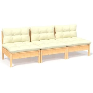 vidaXL Loungesofa 3-Sitzer-Gartensofa mit Creme Kissen Massivholz Kiefer, 1 Teile