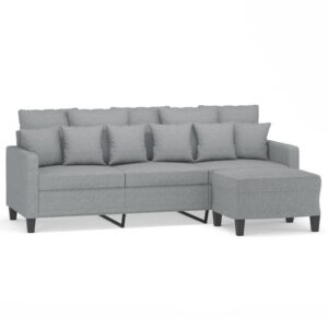 vidaXL Sofa 3-Sitzer-Sofa mit Hocker Hellgrau 180 cm Stoff