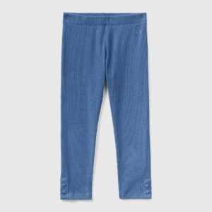 Benetton, Warme Regular-fit-leggings Im Rippenmuster, größe 104, Taubenblau, female