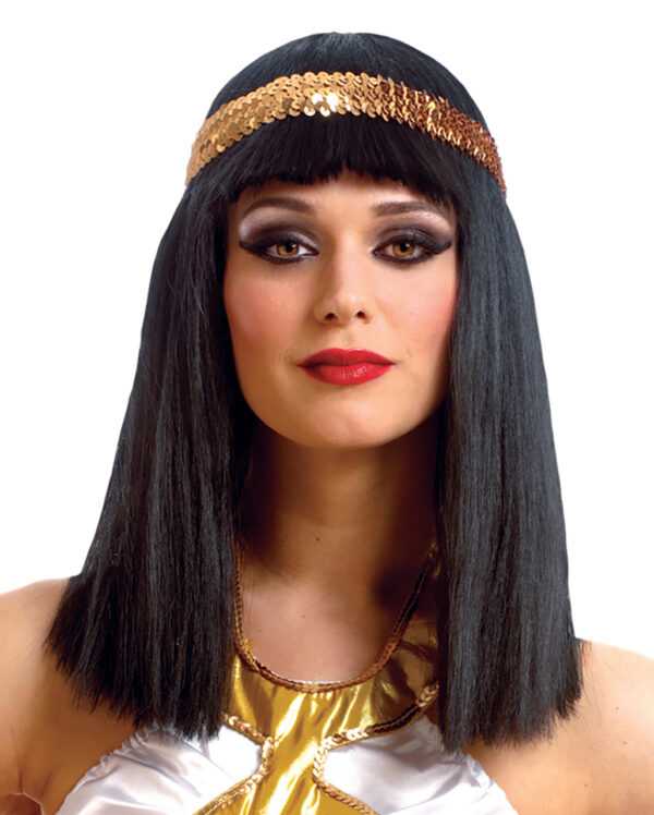 Cleopatra Perücke mit Pailletten-Stirnband für Fasching & Karneval