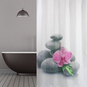 KS Handel 24 Duschvorhang Textil 180x180 cm Wellness Orchidee weiss grau rosa inkl. Ringe Breite 180 cm