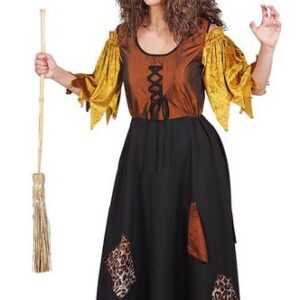 Karneval-Klamotten Hexen-Kostüm Fetzen Hexenkleid Damen mit Flicken, Frauenkostüm Halloween schwarz, braun, gelb