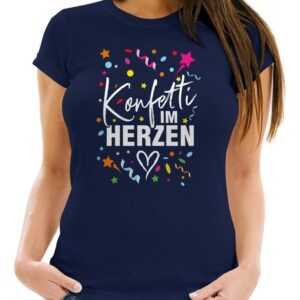 MoonWorks Print-Shirt Damen T-Shirt Fasching Karneval Konfetti im Herzen Kostüm-Ersatz Verkl mit Print