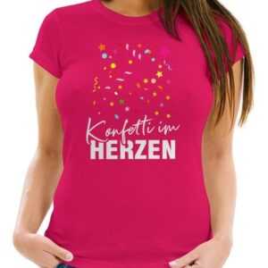 MoonWorks Print-Shirt Damen T-Shirt Fasching Karneval Konfetti im Herzen Kostüm-Ersatz Verkl mit Print