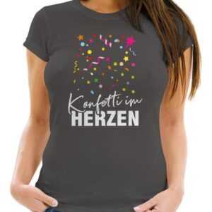 MoonWorks Print-Shirt Damen T-Shirt Fasching Karneval Konfetti im Herzen Kostüm-Ersatz Verkl mit Print