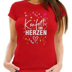 MoonWorks Print-Shirt Damen T-Shirt Fasching Karneval Konfetti im Herzen Kostüm-Ersatz Verkl mit Print