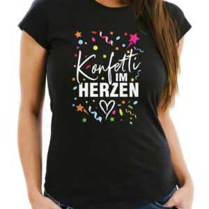 MoonWorks Print-Shirt Damen T-Shirt Fasching Karneval Konfetti im Herzen Kostüm-Ersatz Verkl mit Print