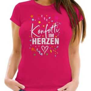 MoonWorks Print-Shirt Damen T-Shirt Fasching Karneval Konfetti im Herzen Kostüm-Ersatz Verkl mit Print