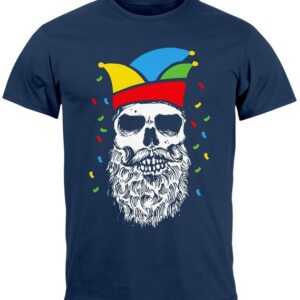 MoonWorks Print-Shirt Herren T-Shirt Fasching Karneval Totenkopf mit Narrenkappe Kostüm-Ersa mit Print