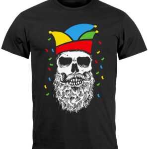 MoonWorks Print-Shirt Herren T-Shirt Fasching Karneval Totenkopf mit Narrenkappe Kostüm-Ersa mit Print