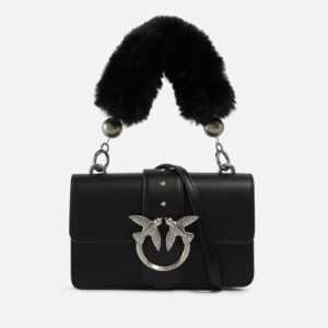 Pinko Love Mini Icon Faux Fur-Trimmed Leather Shoulder Bag