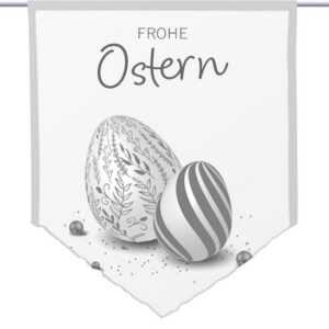 Scheibengardine Ostern moderna grau - spitzer Scheibenhänger, gardinen-for-life