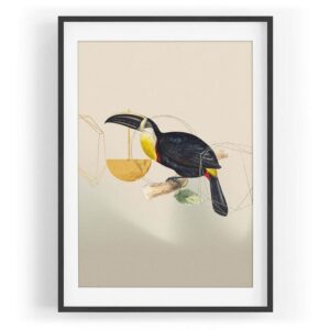 Sinus Art Wandbild Vogel Motiv Tukan einzigartiges Design Gold Pastelltöne Kunstvoll