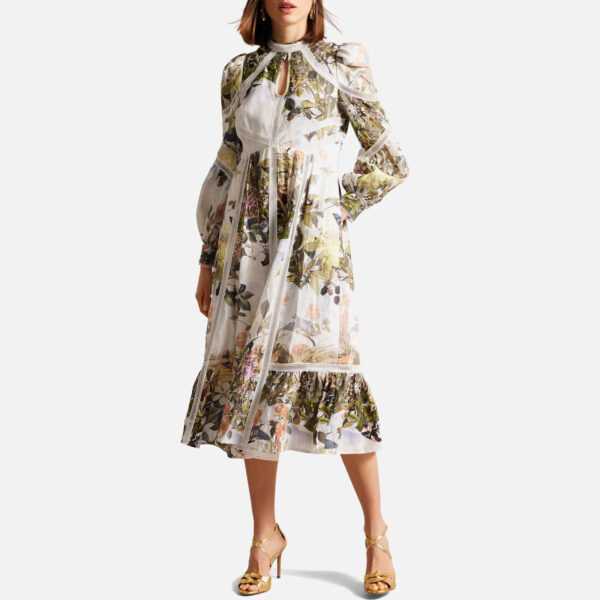 Ted Baker Maylily Floral-Print Linen Dress - UK 6