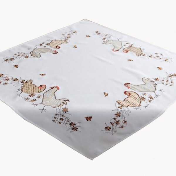 TextilDepot24 Tischdecke mit Stickerei Hühner Ostern Osterdecke Applikation, bestickt