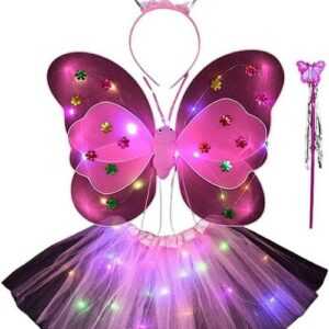 Xkatharsis Partyanzug 4 Stück LED leuchtende Schmetterlings-Elfen-Kostümzubehör für Karneval