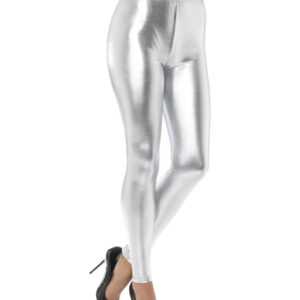 80er Jahre Metallic Leggings silber ◆ Kostüm Zubehör L