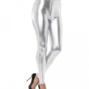 80s Disco Metallic Leggings silber ◆ Space Kostüm L