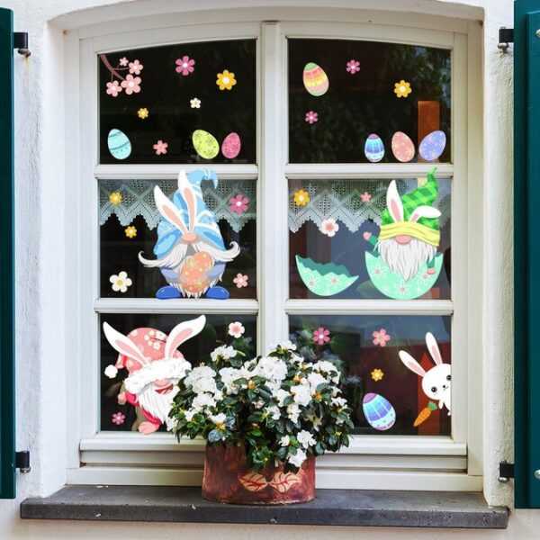 AUKUU Wandtattoo Gnome Gnome Ostern Fensteraufkleber Glasvitrine elektrostatische, Aufkleber doppelseitiger Druck visuelle Wandaufkleber