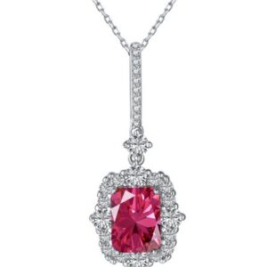 BRELLATO Kette mit Anhänger VINTAGE Collier Glitzer Damen Kristall Halskette Anhänger (Geschenk-Idee, Weihnachtsgeschenk Geschenkset Damen-Schmuck Kette mit Zirkon in Grün oder Rot, 2-tlg., inkl. Geschenk-Box, zum Valentinstag, Ostern, Geburtstag, Muttertag), Retro Schmuck Sterling Silber 925 18K Weißgold Rhodiniert, Zirkonia