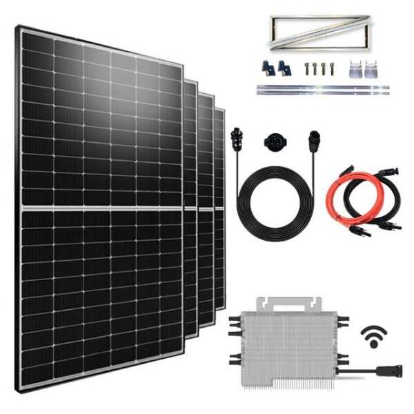 Campergold Solaranlage Balkonkraftwerk 2000W/1600W Komplettset inkl. 500W Solarmodul, Monokristalline und Aufständerung Ost West PV Montage Halterung mit DEYE (SUN-M160G4-EU-Q0) 1600W WIFI Wechselrichter drosselbar von 1600W auf 800W/600W inkl 10m Wielandstecker Plus Verlängerungskabel