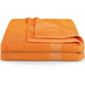 CelinaTex Saunatuch Bari Handtuch Strandlaken Frottee 2er Set 80x200cm orange, Baumwolle (2-St), bügelfreiformstabilhautsympathischkuschelweichlanglebigsaugstark