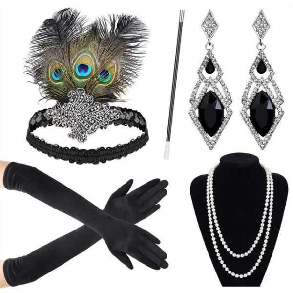 Dekorative Schmuckset 1920s damen party accessoires, 1920er Kostüm Set für Party (5-tlg), 1920er Accessoires für Party Weihnachtstag Karneval