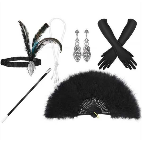 Dekorative Schmuckset 20er Jahre Accessoires Set Damen, 1920er damen accessoires set (6-tlg), 1920er Accessoires für Great Gatsby Party Weihnachtstag Karneval