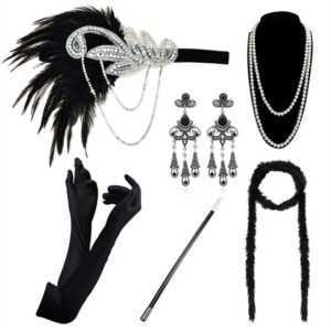 Dekorative Schmuckset 20er jahre damen accessoires, Vintage kostüm zubehör set (7-tlg), 1920er Accessoires für Party Weihnachtstag Karneval