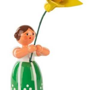 Dregeno Erzgebirge Sammelfigur Ostern & Frühjahr Blumenmädchen mit Narzisse Höhe ca 11 cm NEU, Narzisse