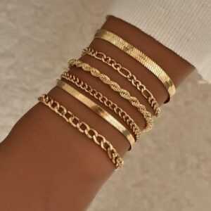 ENGELSINN Ketten und Armband Set Edelstahl Armketten Set Gold Damen Frauen Sommer inkl. Geschenkbox (6-tlg), Sommerschmuck Bestseller Kettenarmband Angebot Sale Ostern Geschenk