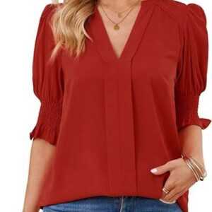 FIDDY Chiffonbluse Damen Bluse Sommer Kurzarm Oberteile Elegant V-Ausschnitt Puffärmel